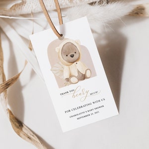 Teddy Bear Thank You Tag: Editable Baby Shower Favor (Digital Download)
