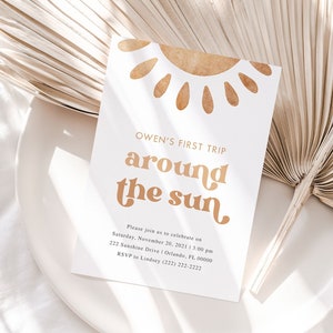 First trip around the sun, birthday invitation template, Editable Template