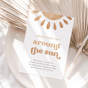 First trip around the sun birthday invitation template