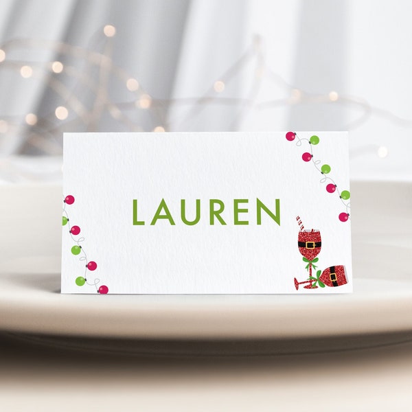Personalized Holiday Place Card Template, Christmas Dinner Name Card, Printable Festive Table Setting, Editable Winter Place card