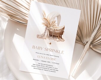 Baby Sprinkle Invitation Template - Neutral Bassinet Design, Editable & Printable