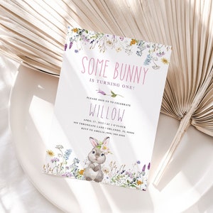 Spring Bunny Rabbit Invitation Template for Girls - Editable, Instant Download, Kids Party