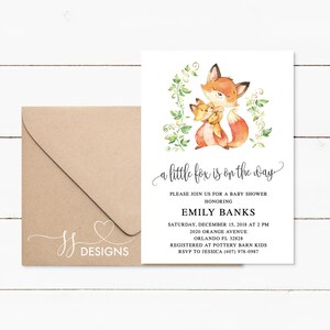 Plantilla de invitación para baby shower de zorro rústico