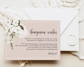 Boho Honeymoon wishes fund card insert editable template instant download