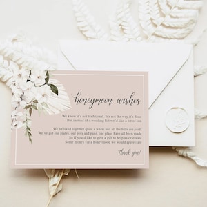 Boho Huwelijksreiswensen fondskaart invoegen bewerkbare sjabloon direct downloaden