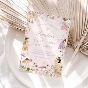 Custom Pink Fairy Birthday Invitation - Floral Fairy Party Invite, Printable
