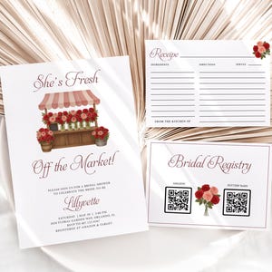 Fresh Off the Market Bridal Shower Invitation, Editable Floral Market Theme, Recipe Card & Registry Insert, Printable Digital Template Set