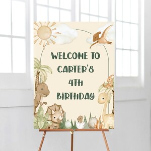 Boho dinosaur neutral welcome sign editable template instant download and print kids birthday sign