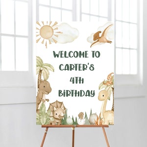 Boho dinosaur welcome sign editable template instant download and print kids birthday sign