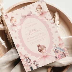 Fairy Nutcracker First Birthday Invitation: Pink Ballet Theme (Editable Template)