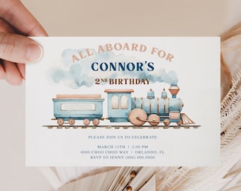 Train Birthday Invite Template - Editable, Instant Download, Printable