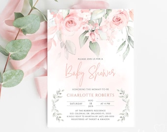 Blush Pink Floral Baby Shower Invitation (Digital Template)