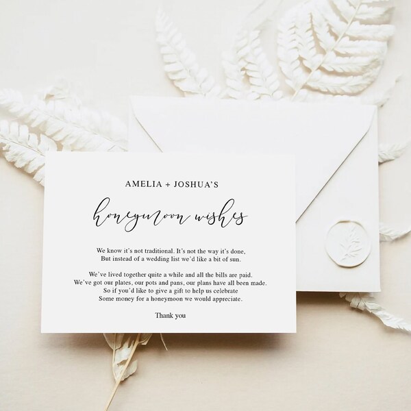 Honeymoon wishes fund card insert editable template instant download