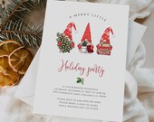 Christmas gnome party invite, editable template, holiday invitation