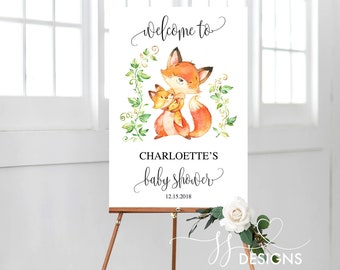Fox Baby Shower Sign, Editable Woodland Welcome, Boho Rustic Theme, Printable Template