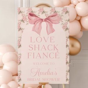 Love Shack Fiance Bridal Shower Welcome Sign, Vintage Pink Toile Theme, Elegant Bridal Shower Decor, Personalized Bridal Shower Sign