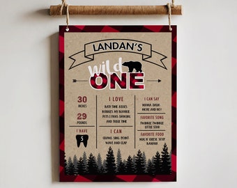 Wild One Birthday Milestone Poster - Personalized Woodland First Birthday Stats Sign