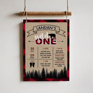 Wild One Birthday Milestone Poster - Personalized Woodland First Birthday Stats Sign