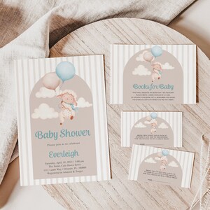 Lamb baby shower uitnodiging set voor jongen, bewerkbare blauwe lam uitnodiging, boeken voor baby, luier loterijkaarten, sjabloon instant download