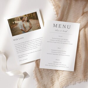 Eleganckie menu weselne z osobistą notatką od panny młodej i pana młodego