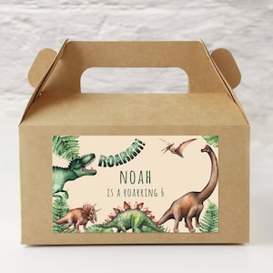 Dinosaur Gable Box Labels for Kids Birthday - Custom Treat Box template, T-Rex party