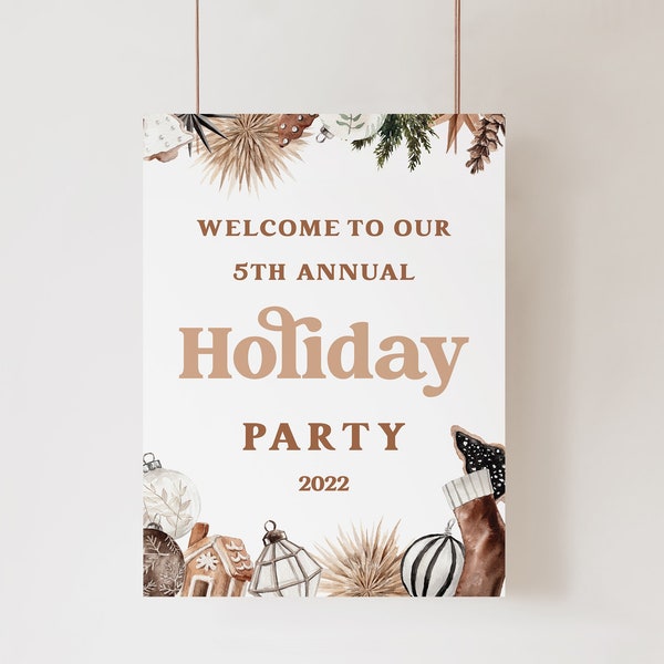 Holiday party welcome sign template, company holiday party, annual holiday party, Rustic Christmas