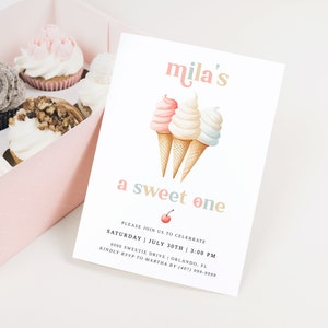Ice Cream first Birthday Invite - Editable Instant Download Template