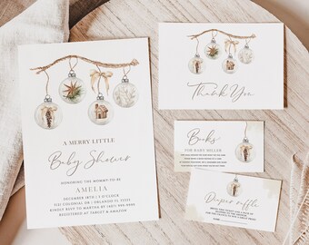 Rustic Christmas Baby Shower Invitation - Festive Bundle - Editable Template - Winter Baby Celebrate