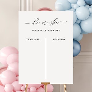 He or She Minimalist Gender Reveal Sign, Editable Team Boy or Girl Voting Sign, Simple Gender Reveal Game, Digital Gender Reveal Template