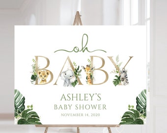 Safari Jungle Welcome Baby Sign - Oh Baby Greenery and Animal Decor