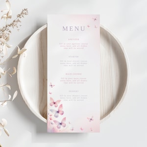 Editable Butterfly Menu - Kids Party Instant Download