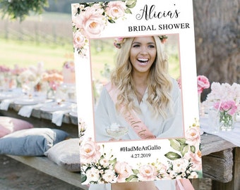 Blush pink floral photo prop frame, instant download, bridal shower decor, diy bridal shower, 101