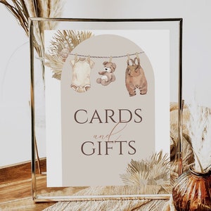 Plaque de table pour cartes et cadeaux, baby shower pour garçons, feuilles de palmier séchées, corde à linge rustique moderne bohème pour bébé - The Ansel Collectio