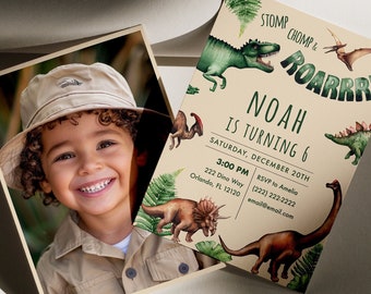 Dinosaur Birthday Invitation, Dinosaur Birthday party Invite, trex, Jurassic dinosaur party, dinosaur birthday, editable instant download