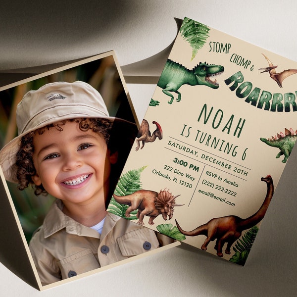 Dinosaur Birthday Invitation, Dinosaur Birthday party Invite, trex, Jurassic dinosaur party, dinosaur birthday, editable instant download