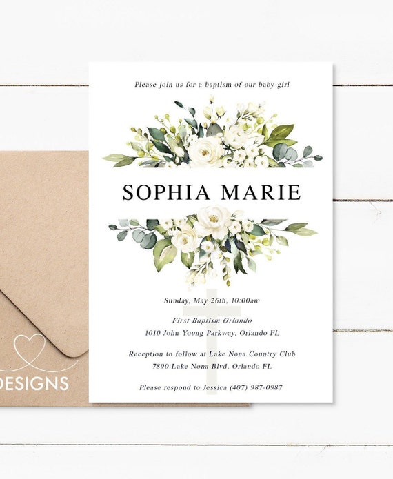 Floral Baptism Invitation: Editable Printable PDF Template