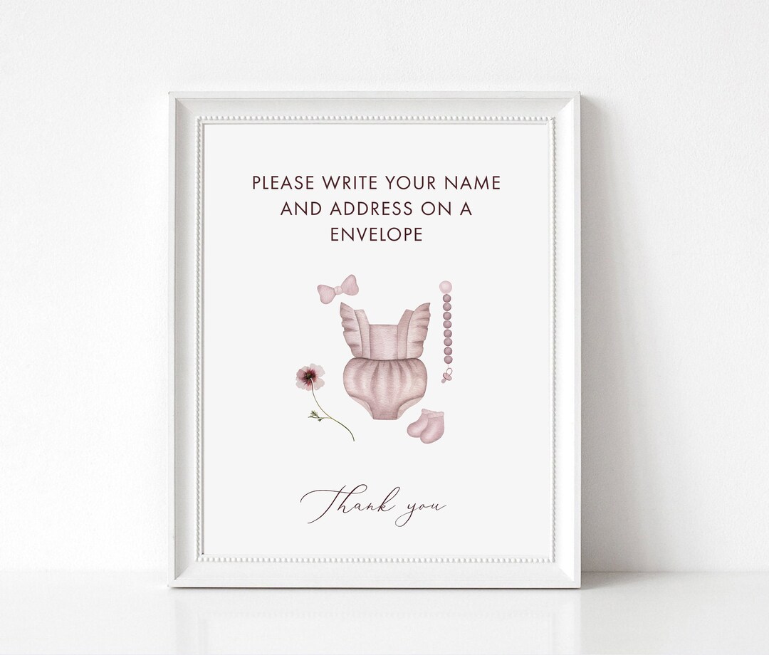 Girl Baby Shower Address Sign, Blush Pink Mauve Girl Clothes, Instant ...