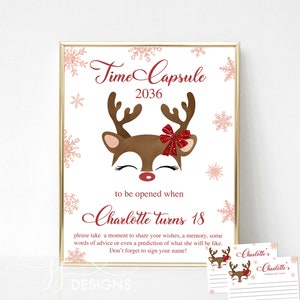 Reindeer 1st Birthday Time Capsule Sign: Winter Theme (Printable)