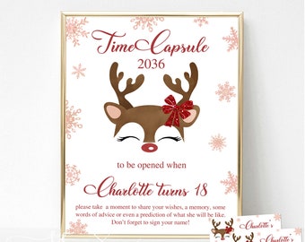 Reindeer 1st birthday time capsule, printable birthday, winter birthday, baby time capsule, birthday capsule, time capsule note