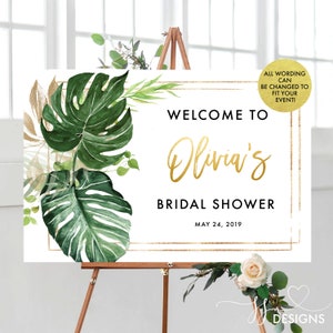 Tropical Bridal shower welcome sign editable template