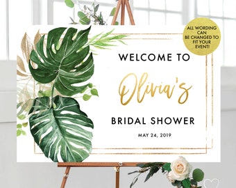 Tropical Bridal Shower Welcome Sign: Monstera Leaf (Digital Template)