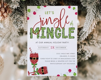 Jingle & Mingle Christmas Party Editable Invitation - Festive Holiday ...