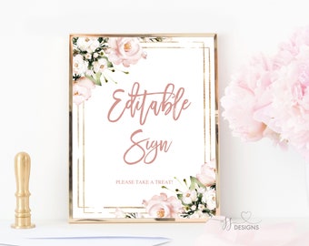 Blush Floral DIY Sign, Editable Shower or Wedding Sign, Instant Download