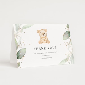 Bearbeitbarer Teddybär Dankeskarte, bearbeitbare Vorlage, geschlechtsneutrale Babyparty