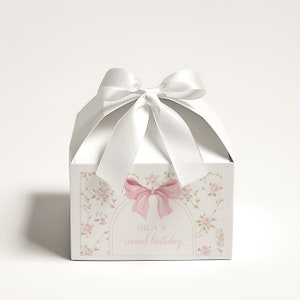 Personalized Spring Floral Birthday Party Gable Box Label With Pink Bow ...