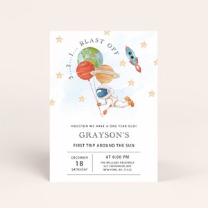 Outer space birthday invitation template | First trip around the sun birthday invite