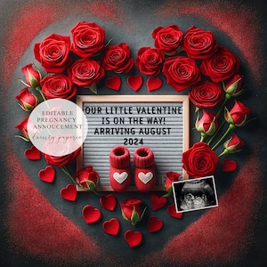 Valentine Pregnancy Announcement - Editable February Baby Reveal, Instant Download