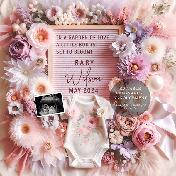 Love Shack Pregnancy Announcement - Editable Floral Reveal Template for Social Media