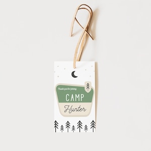 Editable Happy Camper Favor Tags: Camping Birthday Party (Digital Download, PDF or JPG Format)