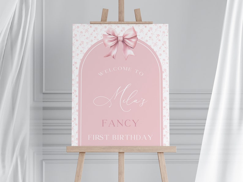 Fancy First Sign Love Shack Fancy One First Birthday Welcome Sign, Printable Pink Toile ...